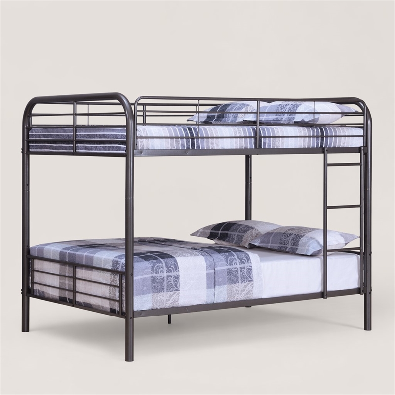 Bowery Hill Metal Full Over Full Bunk Bed with Ladder in Gunmetal