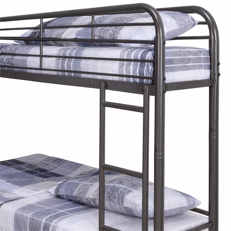 Bowery Hill Metal Full Over Full Bunk Bed with Ladder in Gunmetal