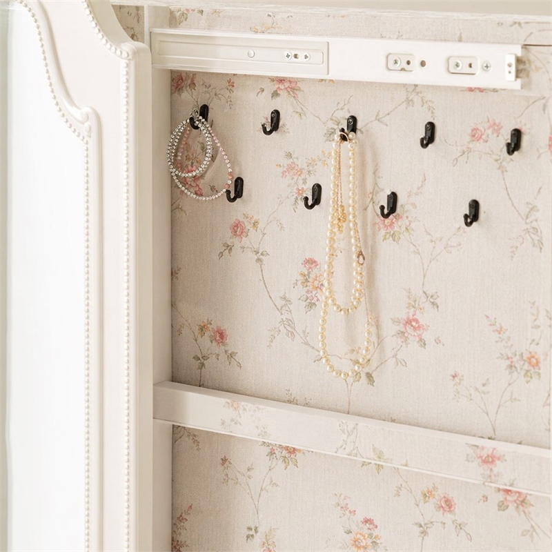 Bowery Hill Jewelry Armoire with Beveled Mirror in Pearl White
