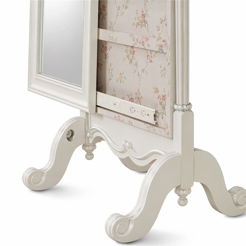 Bowery Hill Jewelry Armoire with Beveled Mirror in Pearl White