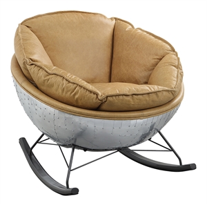 Bowery Hill Modern Rocking Chair with Morocco Brown Leather and Aluminum