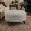 Bowery Hill Button Tufted Ottoman with Casters in Gray Pattern Upholstery