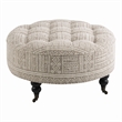 Bowery Hill Button Tufted Ottoman with Casters in Gray Pattern Upholstery