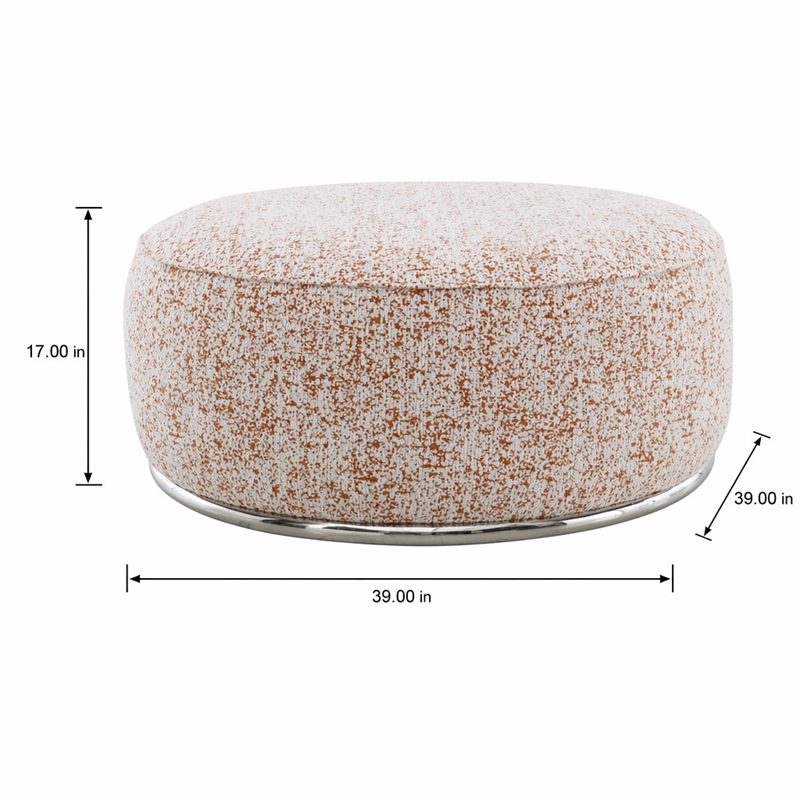 Bowery Hill Round Boucle Ottoman with Stainless Steel Base in Multi-Color