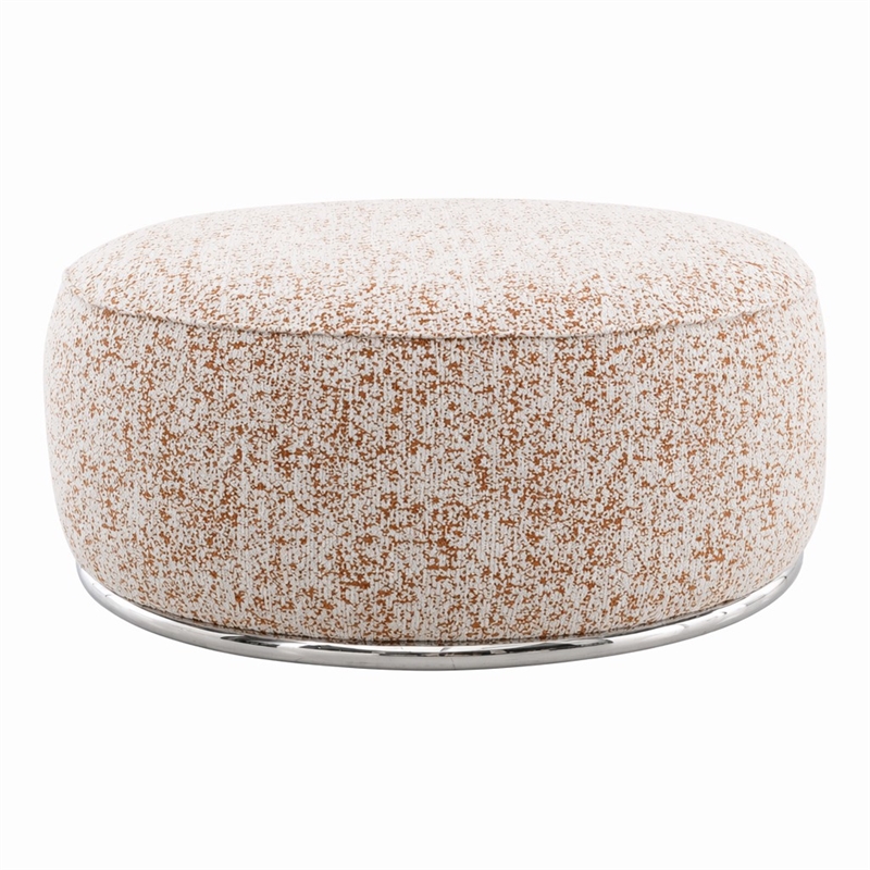 Bowery Hill Round Boucle Ottoman with Stainless Steel Base in Multi-Color