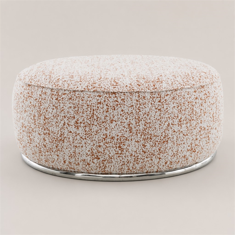 Bowery Hill Round Boucle Ottoman with Stainless Steel Base in Multi-Color