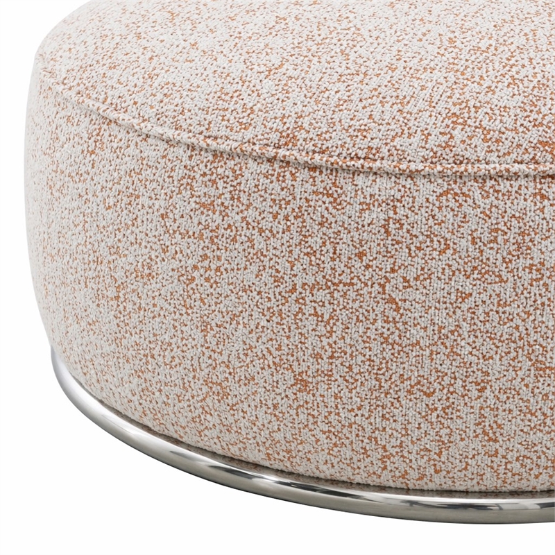 Bowery Hill Round Boucle Ottoman with Stainless Steel Base in Multi-Color