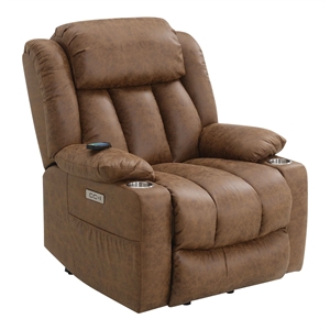 Bowery Hill Faux Leather Power Recliner with Lift/Heating & Massage in Brown