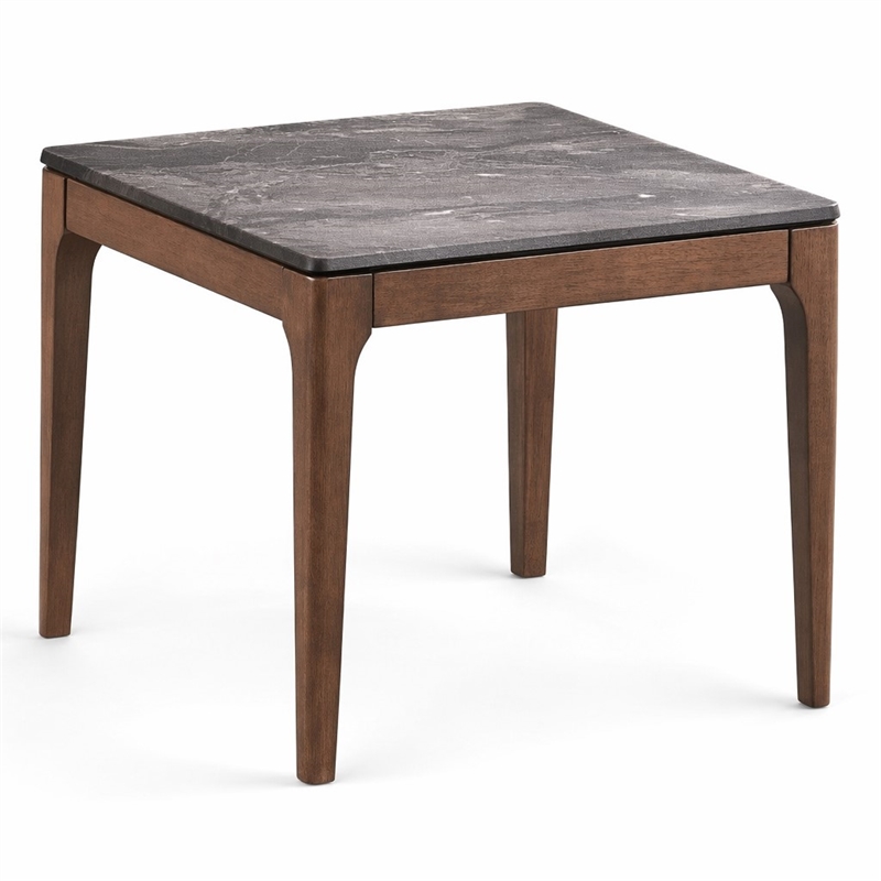 Bowery Hill Scandinavian End Table with Engineered Stone Top and Walnut Frame