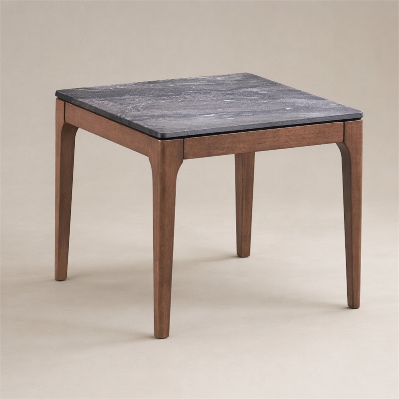 Bowery Hill Scandinavian End Table with Engineered Stone Top and Walnut Frame