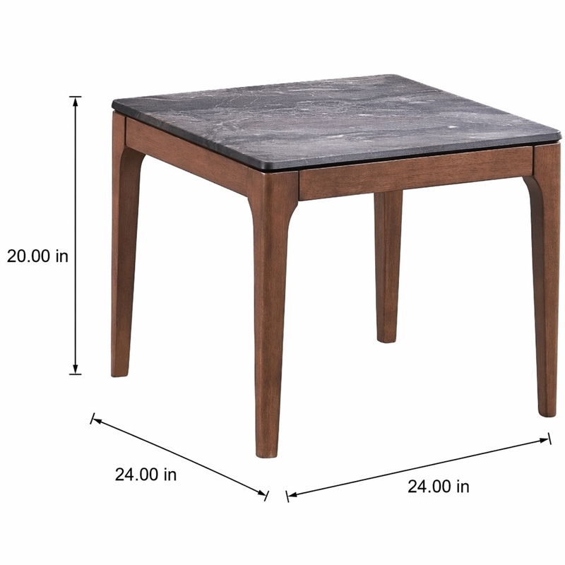 Bowery Hill Scandinavian End Table with Engineered Stone Top and Walnut Frame