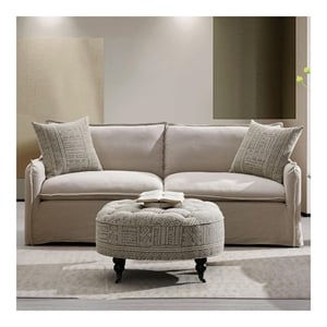 Bowery Hill Linen Fabric Sofa with 2 Accent Pillows Full Foam Beige Upholstery