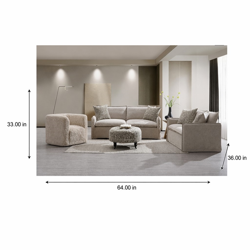 Bowery Hill Linen Fabric Loveseat with Accent Pillows Beige Upholstery