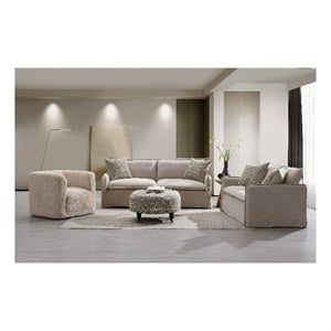 Bowery Hill Linen Fabric Loveseat with Accent Pillows Beige Upholstery