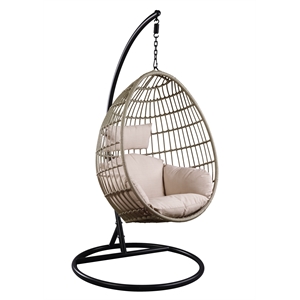 Bowery Hill Outdoor Hanging Chair with Beige Fabric and Wicker Stand