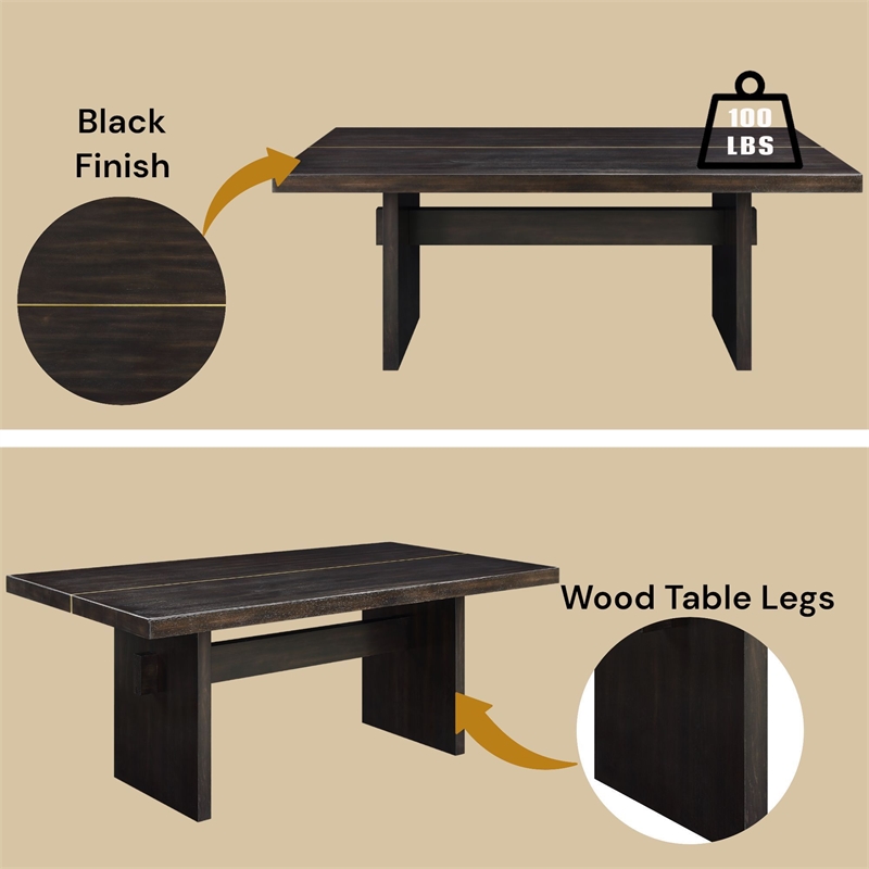 Bowery Hill Modern Rectangular Black Dining Table with Wooden Legs