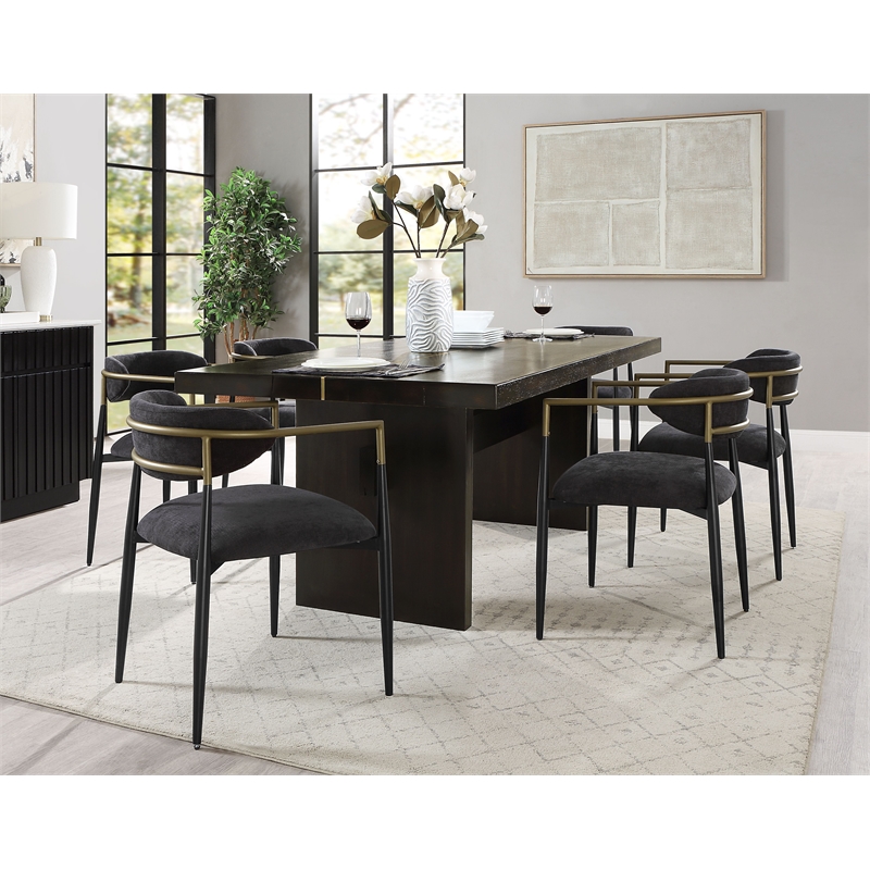 Bowery Hill Modern Rectangular Black Dining Table with Wooden Legs
