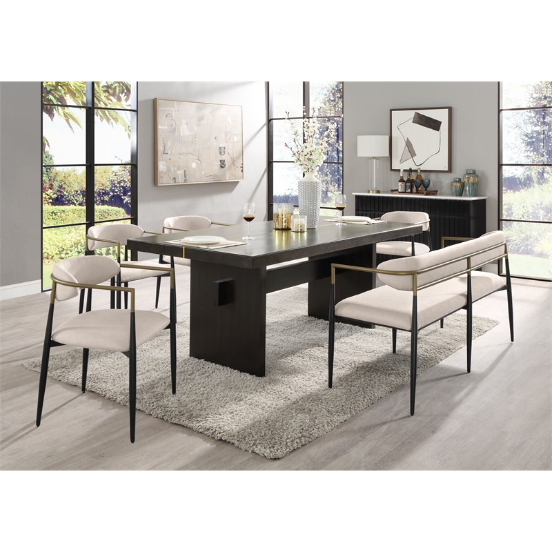 Bowery Hill Modern Rectangular Black Dining Table with Wooden Legs