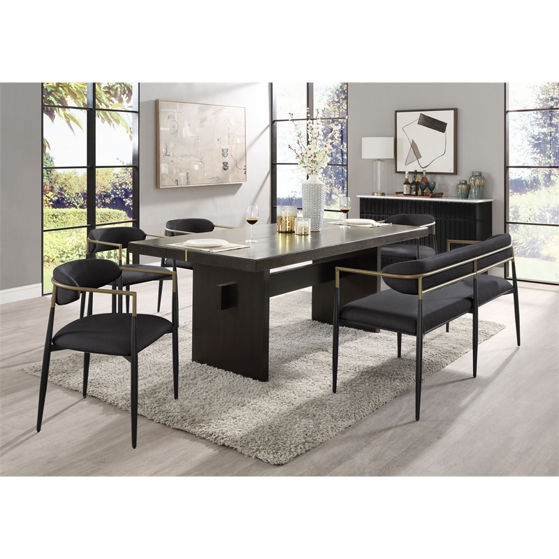 Bowery Hill Modern Rectangular Black Dining Table with Wooden Legs