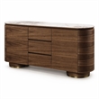 Bowery Hill Walnut Ceramic Top Server with 3 Drawers and 2 Doors