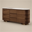 Bowery Hill Walnut Ceramic Top Server with 3 Drawers and 2 Doors