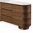Bowery Hill Walnut Ceramic Top Server with 3 Drawers and 2 Doors