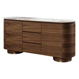 Bowery Hill Walnut Ceramic Top Server with 3 Drawers and 2 Doors