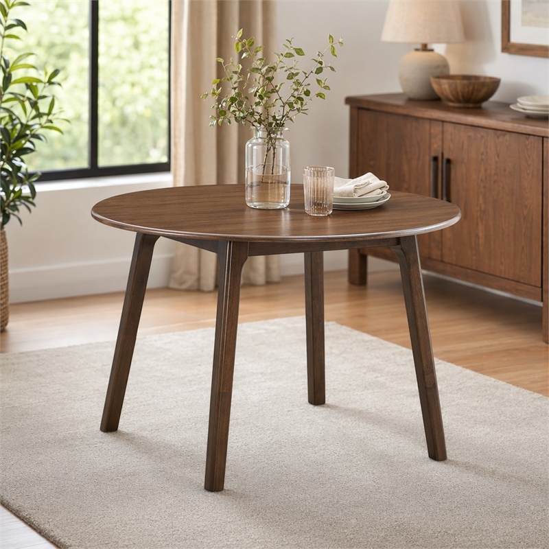 Bowery Hill Round Rubberwood Dining Table in Walnut Finish