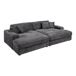 Bowery Hill Velvet Upholstered Sectional Sofa with Loose Cushions in Gray