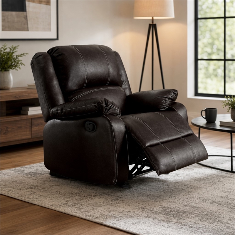 Bowery Hill Zuriel Motion Rocker Recliner in Brown Faux Leather