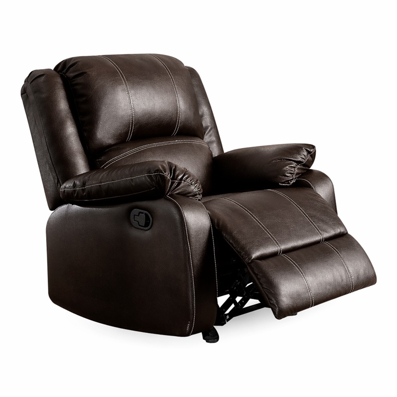 Bowery Hill Zuriel Motion Rocker Recliner in Brown Faux Leather