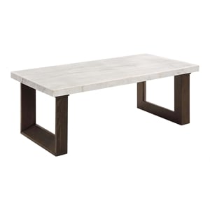 Bowery Hill Marble Top Coffee Table with Wooden Base in White and Brown