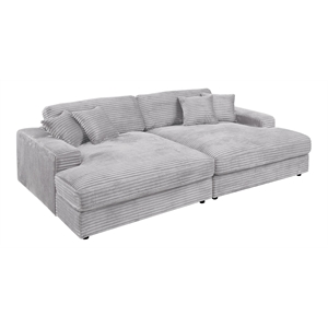 Bowery Hill Velvet Sectional Sofa with 4 Pillows in Beige
