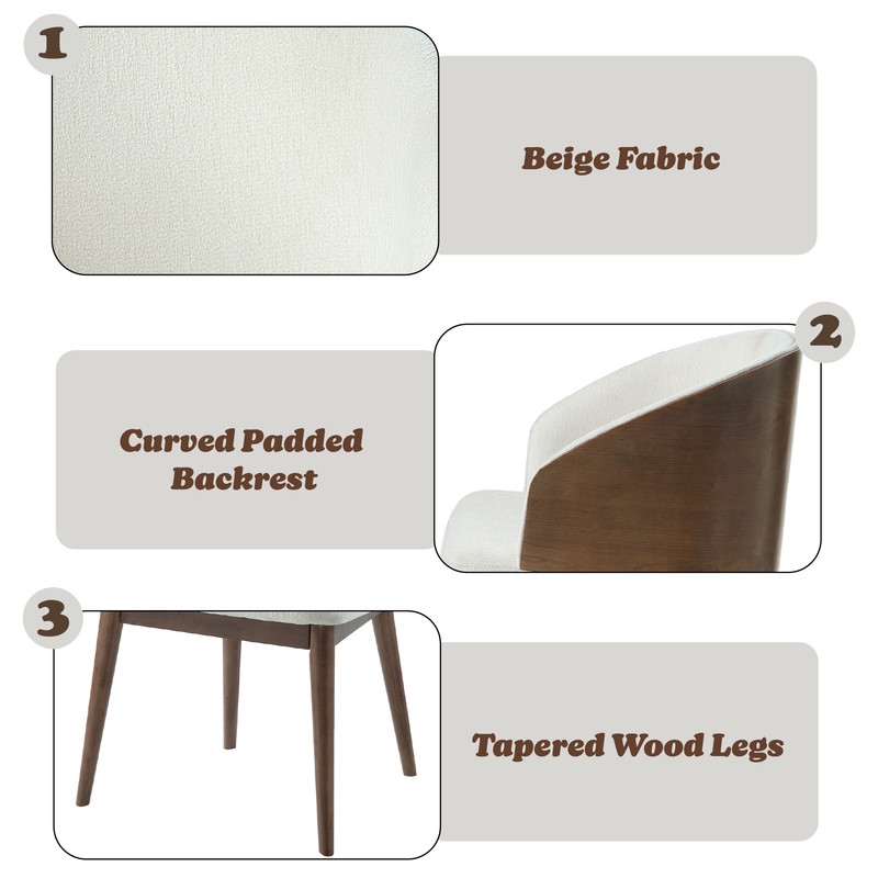 Bowery Hill Rufina Side Chair Set in Beige Fabric with Walnut Legs