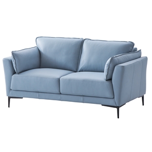 Bowery Hill Leather Upholstered Loveseat in Light Blue with Black Metal Legs