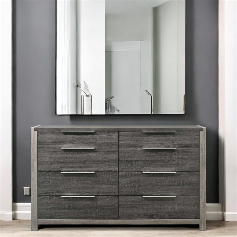 Bowery Hill 8-Drawer Rectangular Wood Dresser in Grey Finish