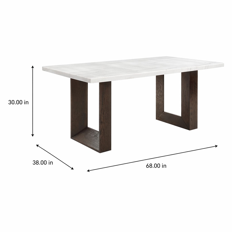 Bowery Hill Rectangular Wood and Marble Dining Table in White/Brown