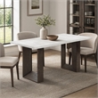 Bowery Hill Rectangular Wood and Marble Dining Table in White/Brown