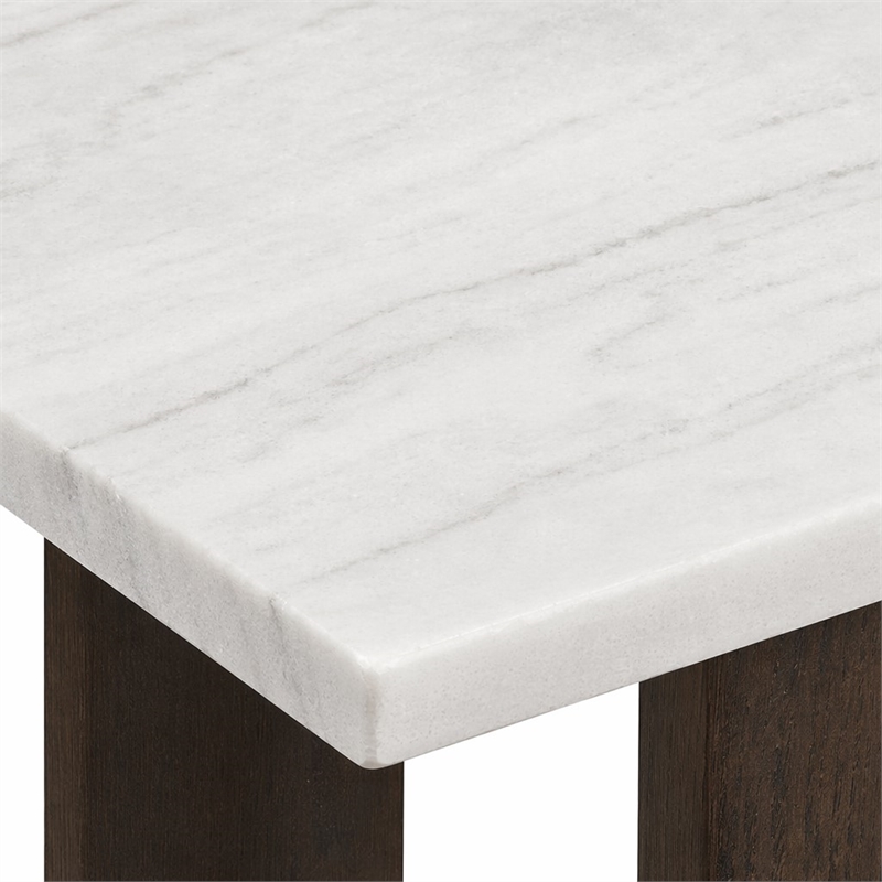 Bowery Hill Rectangular Wood and Marble Dining Table in White/Brown