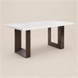 Bowery Hill Rectangular Wood and Marble Dining Table in White/Brown