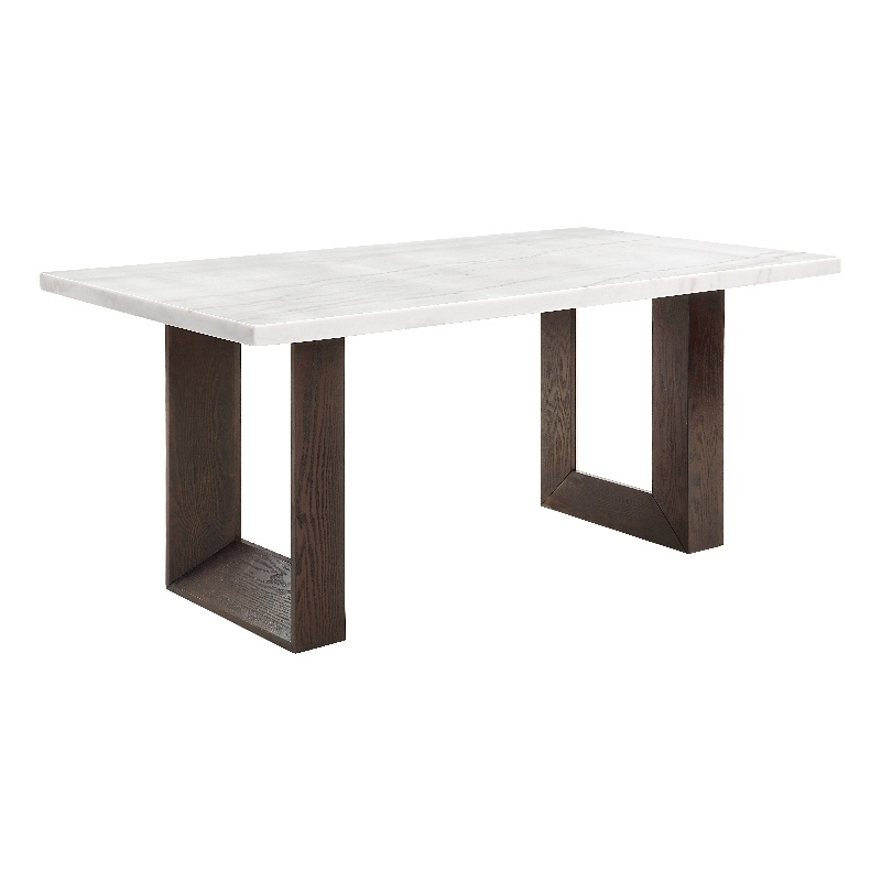 Bowery Hill Rectangular Wood and Marble Dining Table in White/Brown