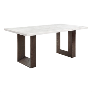 Bowery Hill Rectangular Wood and Marble Dining Table in White/Brown