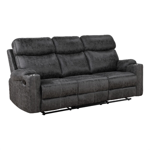 Bowery Hill Motion Sofa in Dark Gray Microfiber with Wooden Frame