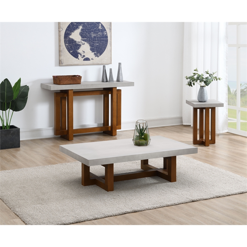 Bowery Hill Transitional Rectangular Coffee Table in Walnut/Gray