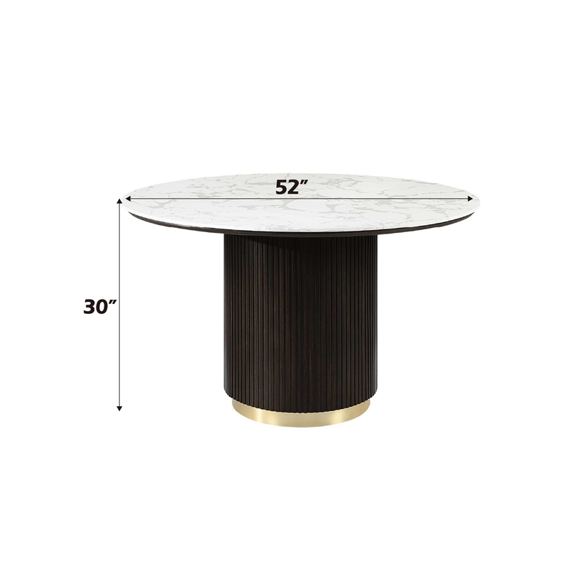 Bowery Hill Clayten Round Dining Table in Faux Marble with Espresso Base