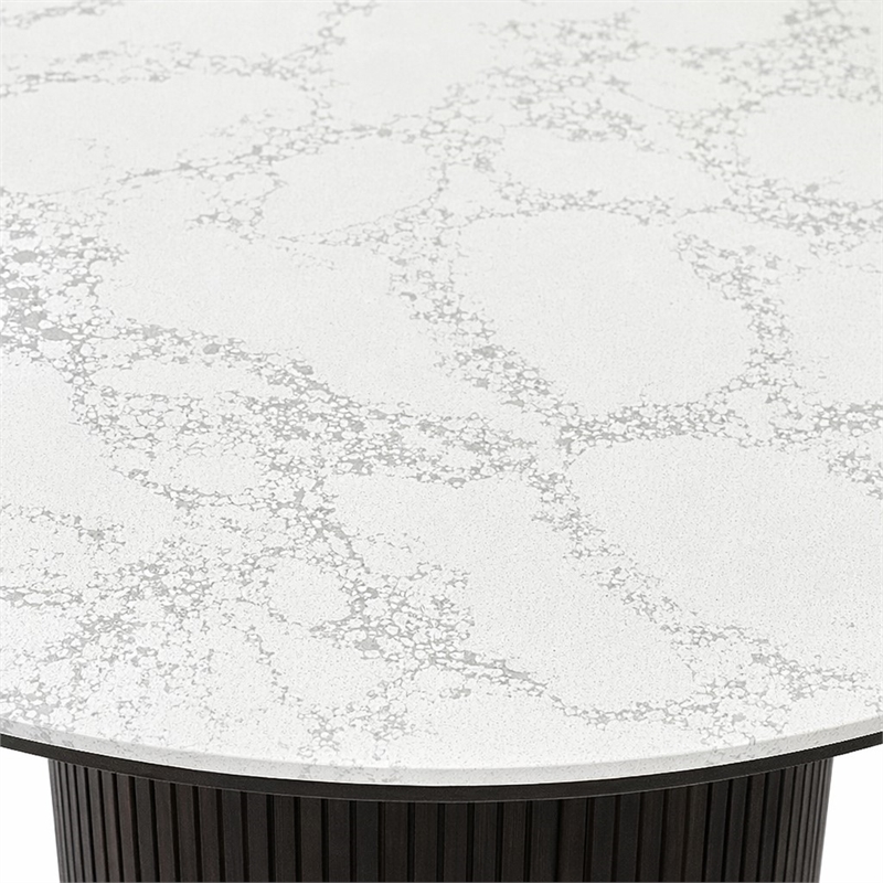Bowery Hill Clayten Round Dining Table in Faux Marble with Espresso Base