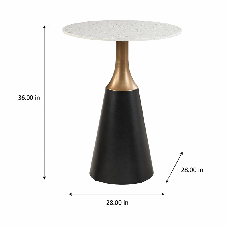 Bowery Hill Counter Height Table with Marble Top and Metal Base in White & Black