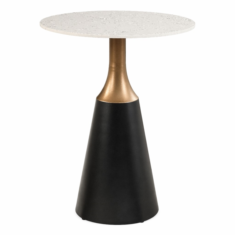 Bowery Hill Counter Height Table with Marble Top and Metal Base in White & Black