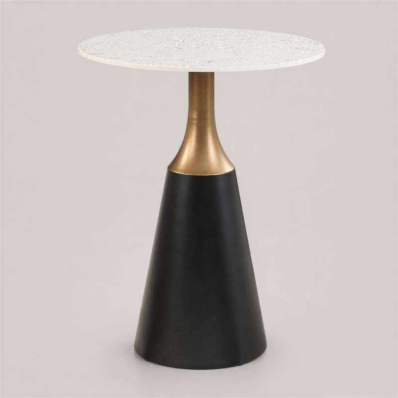 Bowery Hill Counter Height Table with Marble Top and Metal Base in White & Black
