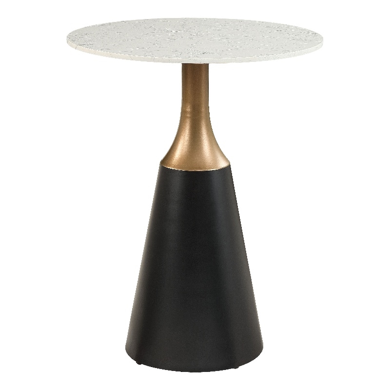Bowery Hill Counter Height Table with Marble Top and Metal Base in White & Black